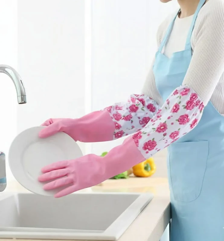 2 Pcs Hand Gloves Best Quality Silicone Dish Washing Kitchen Hand Gloves - Multicolor