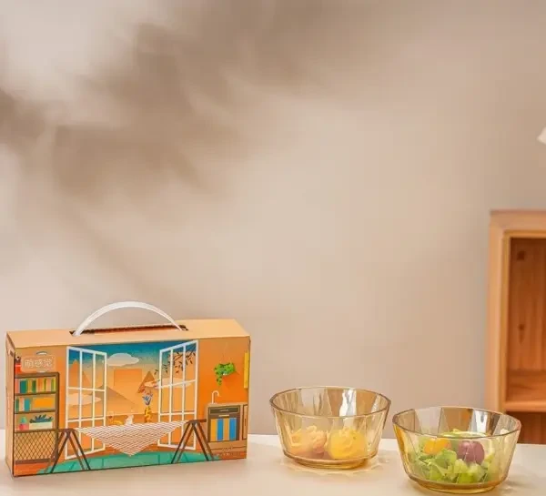 Warm tableware 2 set household amber glass salad bowl suit festival activity small gift